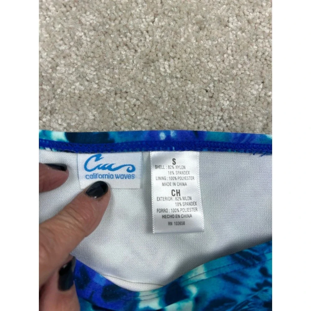 California Waves Women's Swimwear Bottom S Blue Tie Dye Strappy Nylon Spandex‎